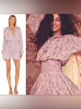 House of Harlow 1960 Ajay Lilac Paisley Ruffled Mini Dress M